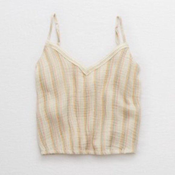Aerie Striped Crossback Cropped Woven Tank Top - Multi Colored - Picture 1 of 4